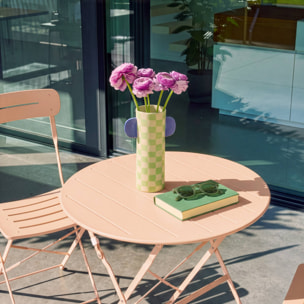 Table de jardin bistrot pliante ronde acier + 2 assises BALCONEA