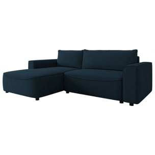 Aurelia - Canapé d'angle gauche 4 places convertible avec coffre en tissu texturé - Bleu