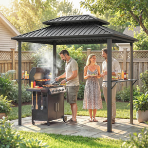 Abri pour barbecue métal aluminium - pergola - 2,31 x 1,65 x 2,46 m - noir