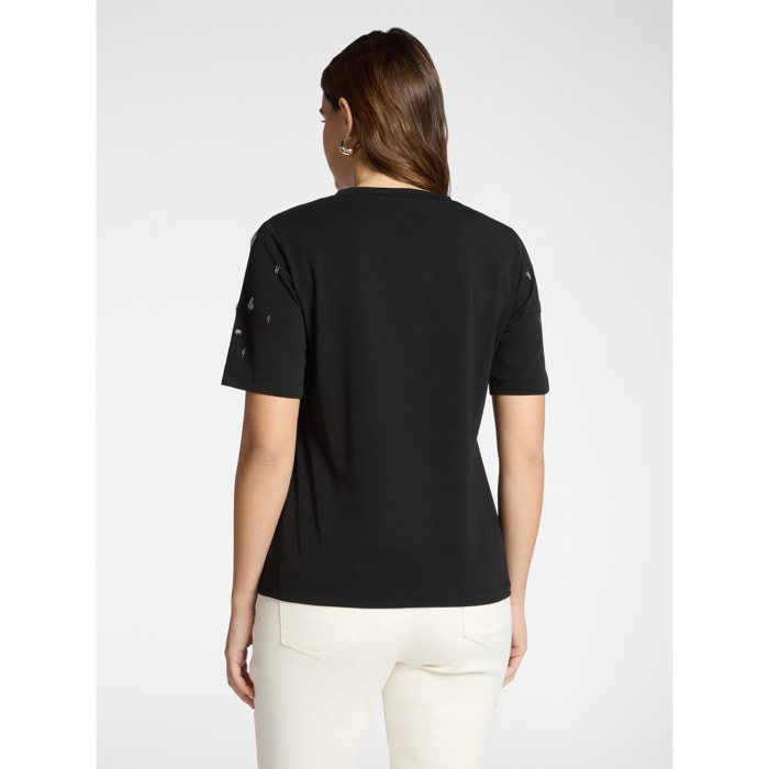 Elena Mirò - T-shirt in cotone con ricamo - Nero