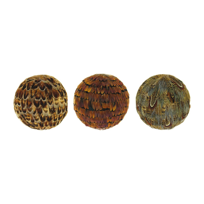 Lot de 3 boules décoratives en plumes de faisan 10cm