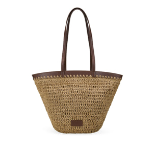 Bolso capazo marrón claro en rafia con cremallera