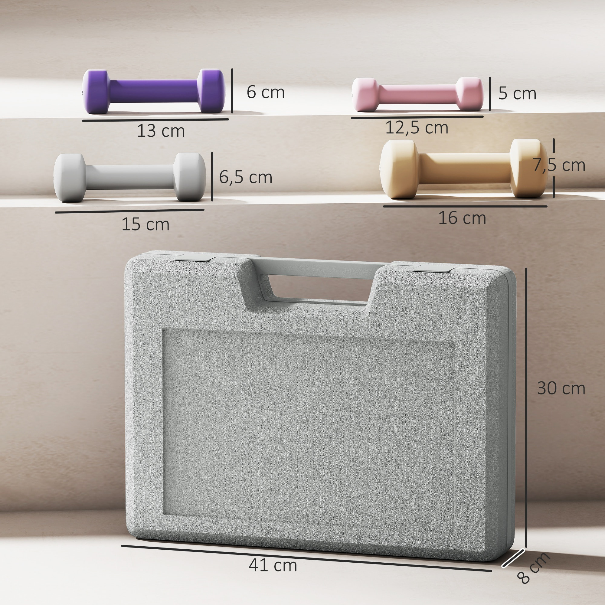 Juego de Mancuernas de 8 Piezas, Total 10 kg, 2x0,5 kg, 2x1 kg, 2x1,5 kg, 2x2 kg, Mancuernas Poligonales Antideslizantes y Estuche de Transporte para Ejercicio en Casa, Gimnasio, Multicolor