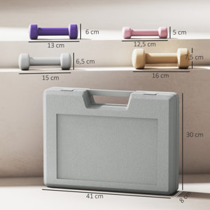 Juego de Mancuernas de 8 Piezas, Total 10 kg, 2x0,5 kg, 2x1 kg, 2x1,5 kg, 2x2 kg, Mancuernas Poligonales Antideslizantes y Estuche de Transporte para Ejercicio en Casa, Gimnasio, Multicolor