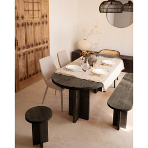 Mesa de comedor de madera maciza ovalada en tono negro de varias medidas