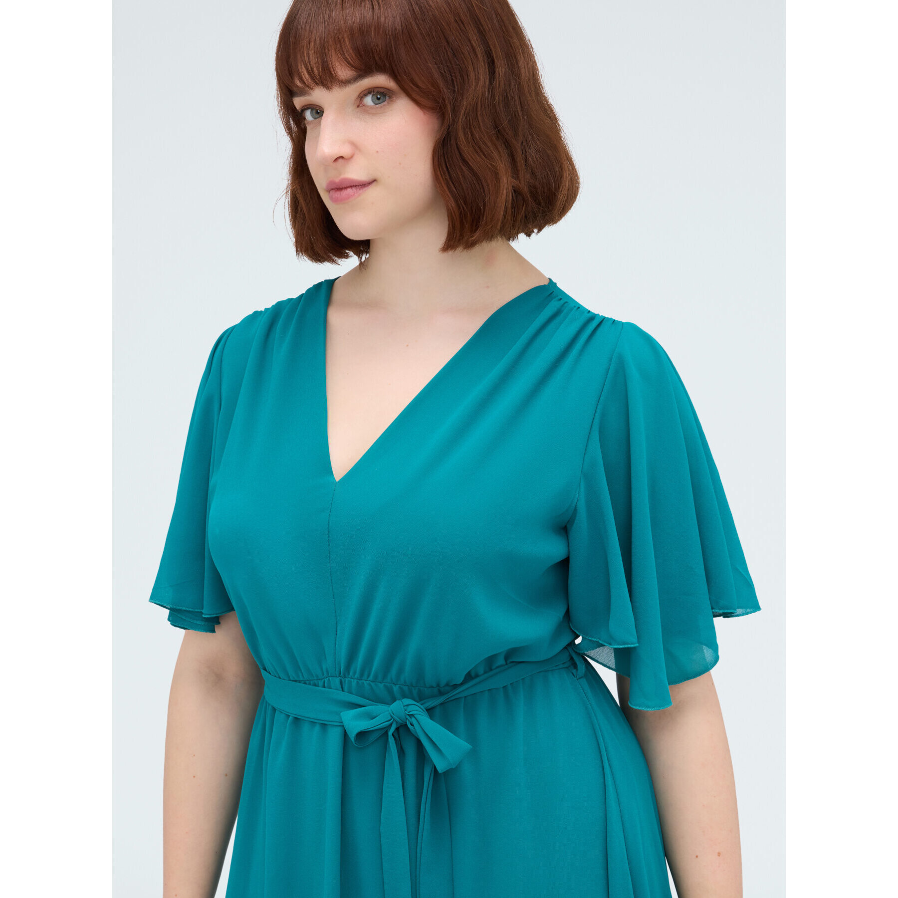 Fiorella Rubino - Vestido DREAM en georgette con escote en V - Green Water