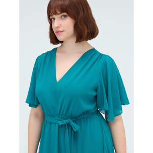 Fiorella Rubino - Vestido DREAM en georgette con escote en V - Green Water