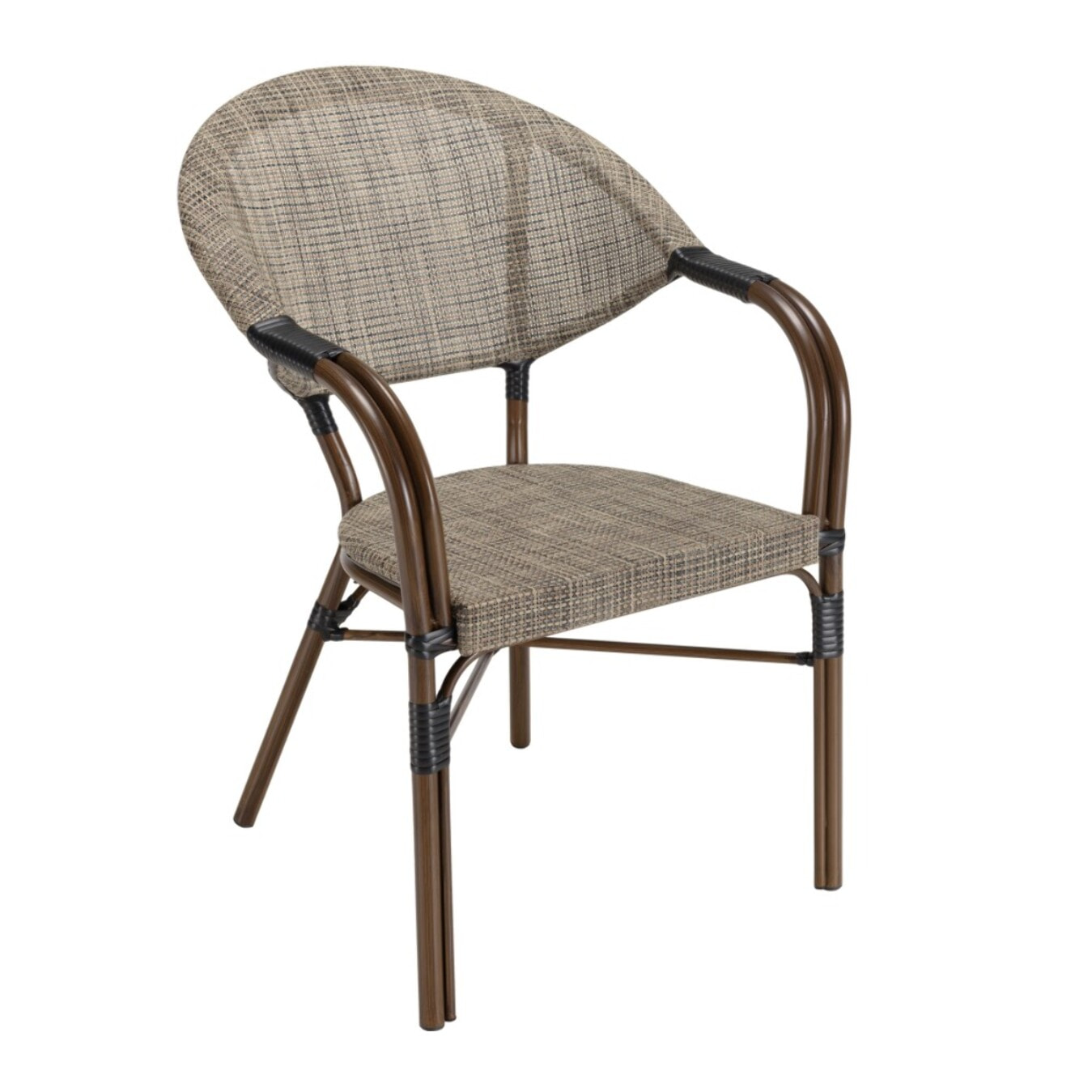 VIANNEY - Lot de 2 chaises de jardin bistrot en acier textilène taupe