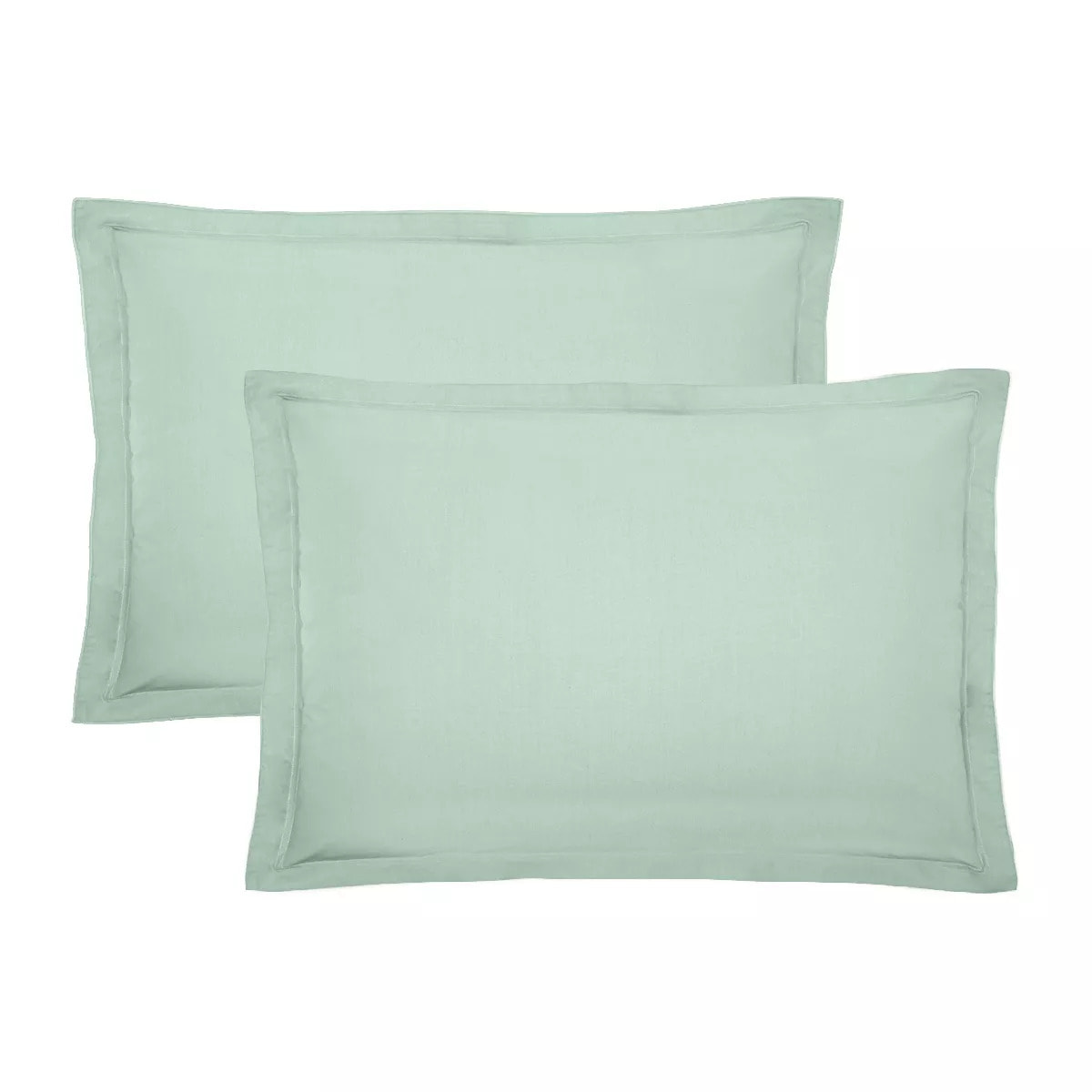 Lot de 2 taies percale de coton uni bleu vert La percale francaise givre