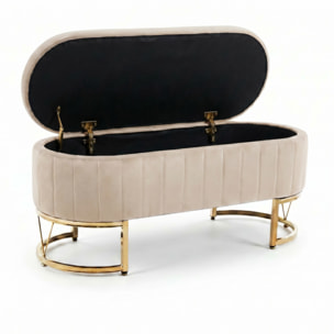 Panca Contenitore Ovale in Effetto Velluto con Ampio Vano Contenitore, Seduta Imbottita e Gambe in Acciaio, Design Elegante per Camera da Letto, Ingresso e Soggiorno