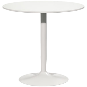 Table ronde design 2 personnes dia. 80 cm style néo-rétro piètement acier plateau MDF blanc