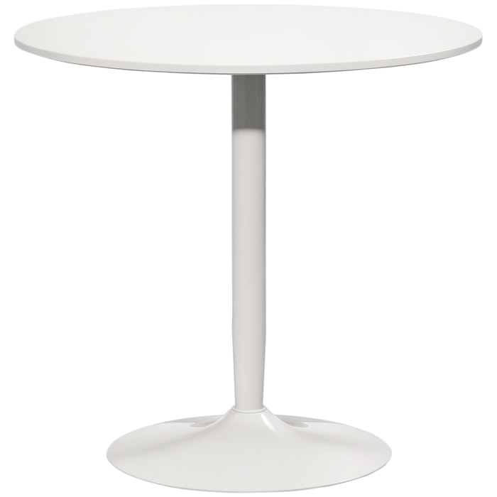 Table ronde design 2 personnes dia. 80 cm style néo-rétro piètement acier plateau MDF blanc