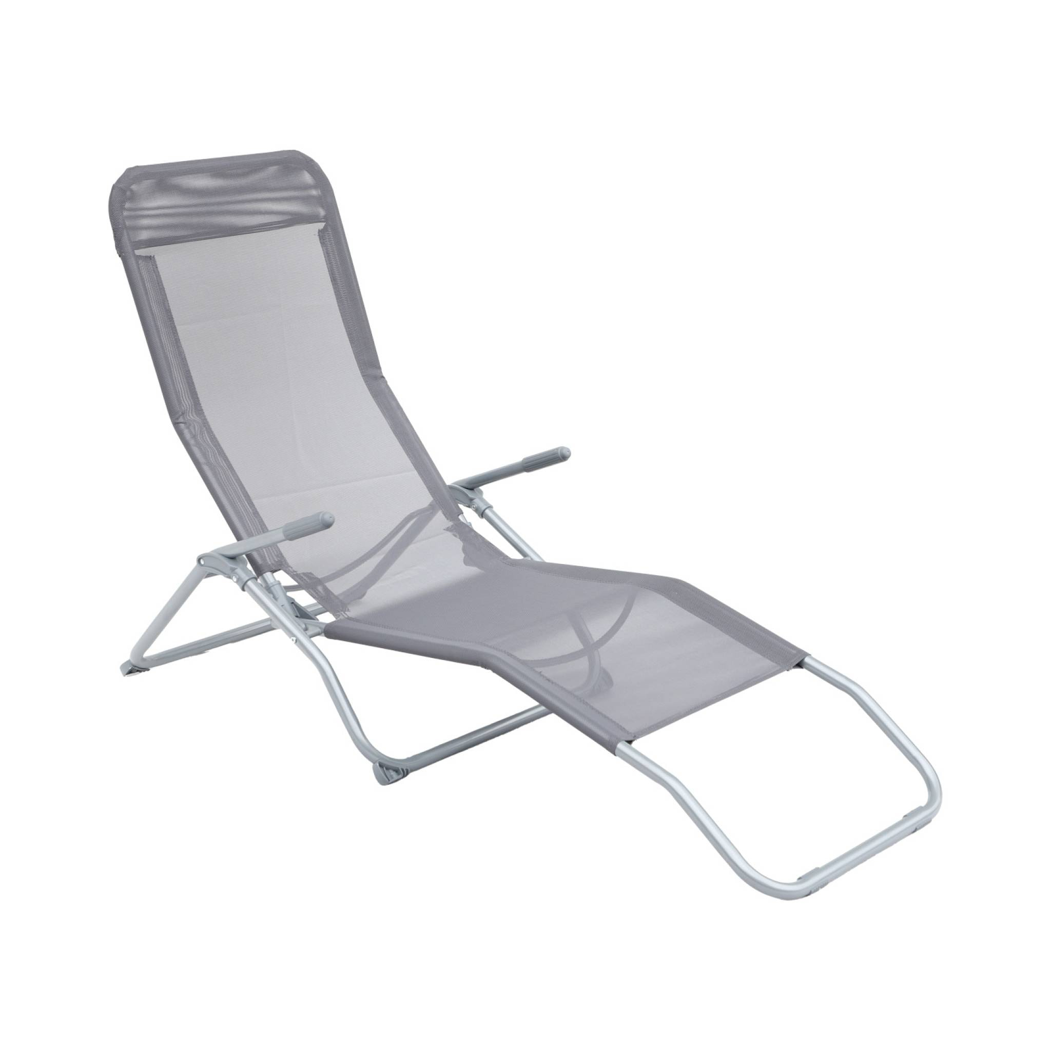 Lot de 2 bains de soleil pliants - Levito Gris Anthracite - Transats textilène 2 positions. chaises longues