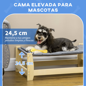 Cama Elevada para Perros con Cojín Lavable Tela Oxford Marco Madera 90x50x28cm