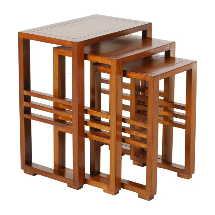 LAUREN - Set de 3 tables gigognes rectangulaires marrons bois Mindi