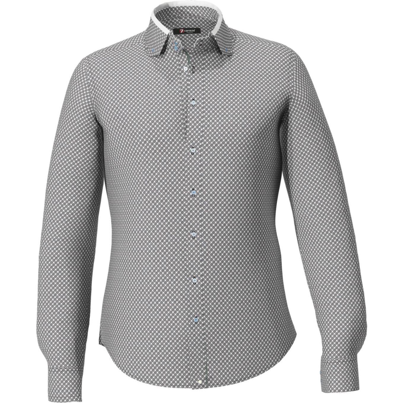 Camicia Uomo 2bottoni Button Down Doppio Collo Slim Popeline Stampato Bianco e Grigio Scuro
