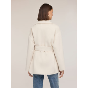 Motivi - Cappotto con cintura in double misto lana - Bianco