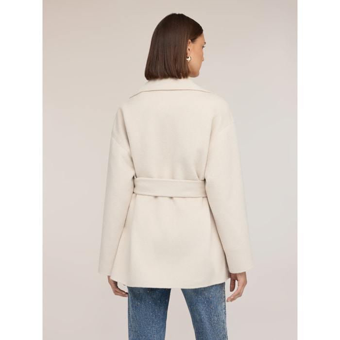 Motivi - Cappotto con cintura in double misto lana - Bianco