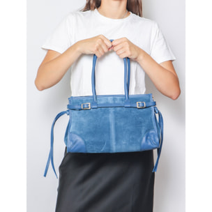 Borsa a spalla da donna Made in Italy - Modello Novara Ultra - Pelle scamosciata - 31.5 x 20.0 x 14.0 cm