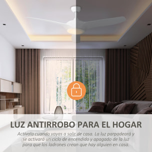 Ventilador de Techo Motor Diámetro 132 cm con Luz LED Mando a Distancia 3 Aspas Reversibles 6 Velocidades y Temporizador Silencioso para Dormitorio Salón Comedor Blanco