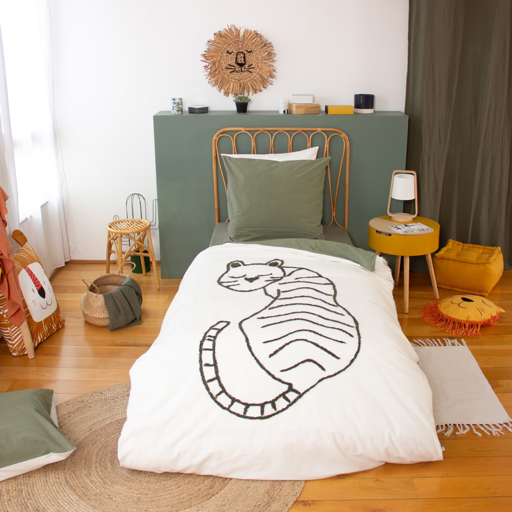 Parure de lit enfant tigre tufté réversible - Blanc