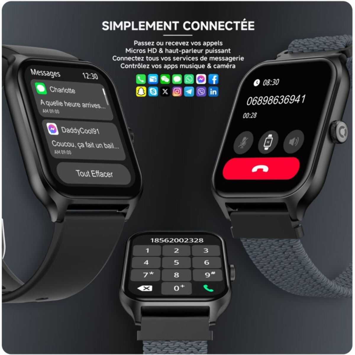 Montre connectée ECHO Rainbow Pro S Noir Silicone + Gris Nylon