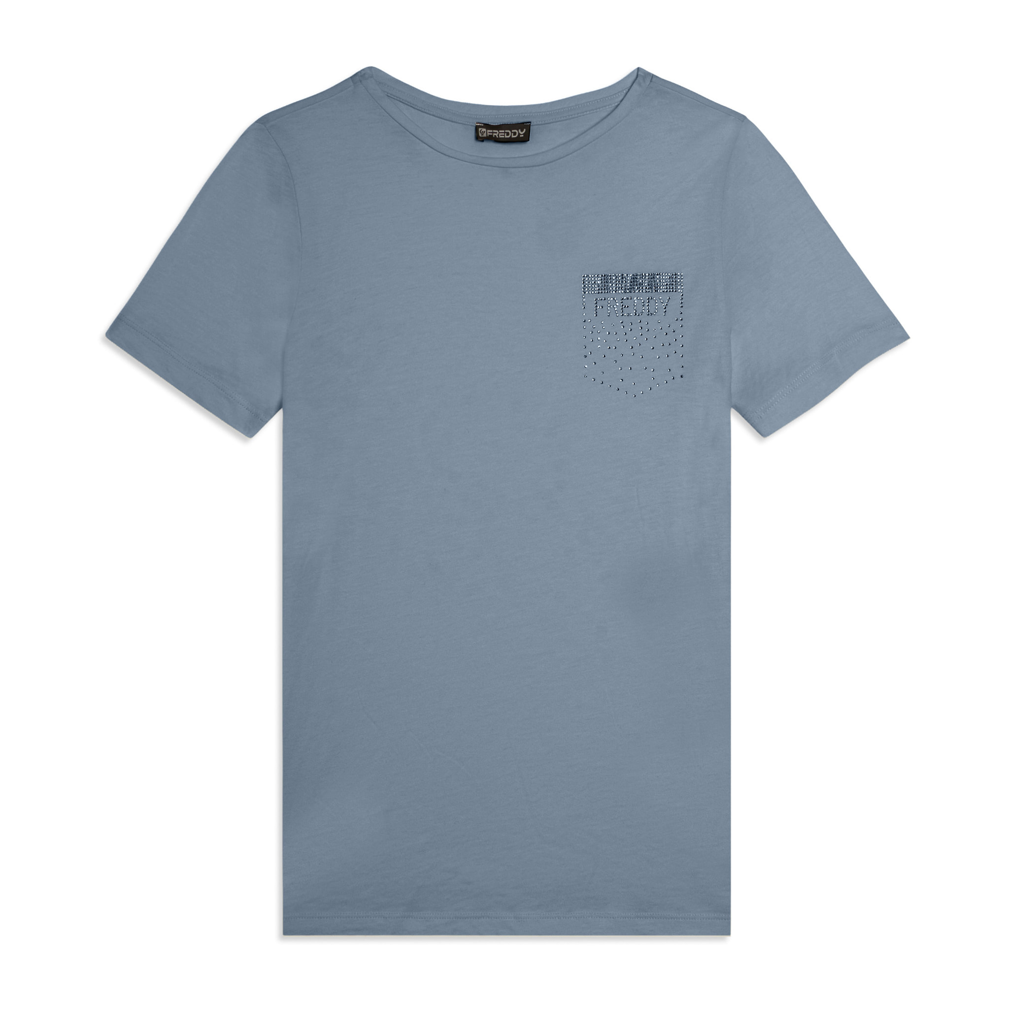 T-shirt manica corta con strass a forma di taschino FREDDY