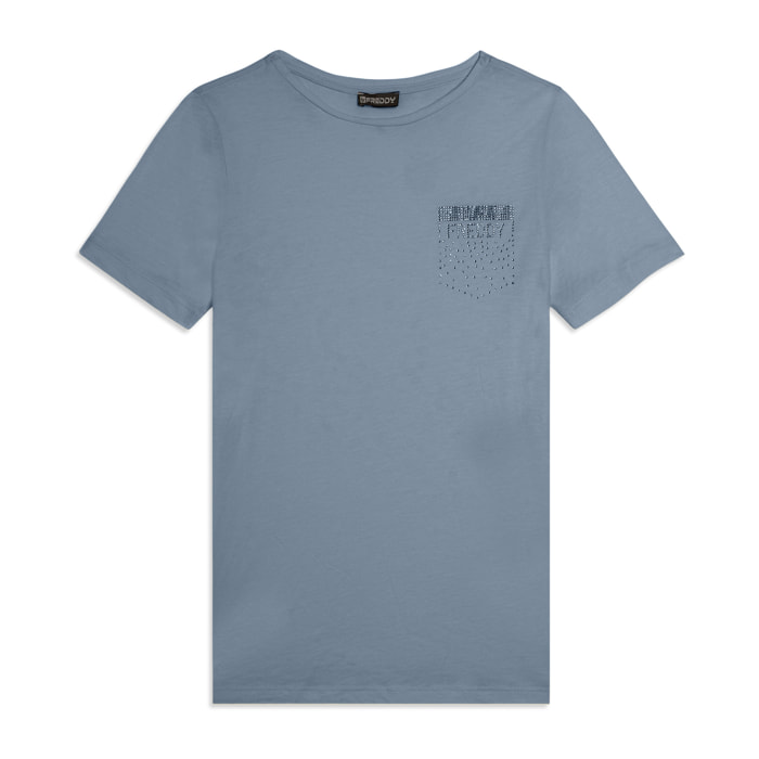 T-shirt manica corta con strass a forma di taschino FREDDY