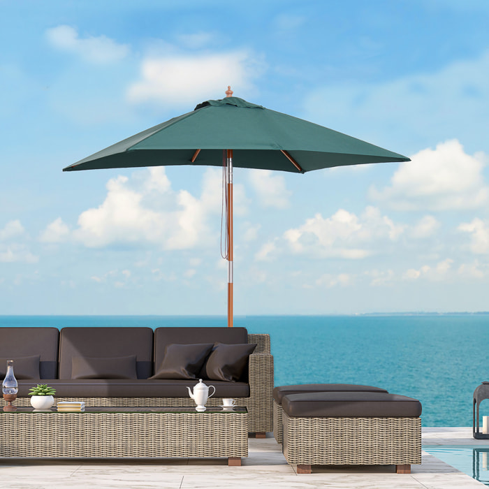 Outsunny Sombrilla de Jardín 200x150x230 cm Madera Inclinable con Manivela Verde