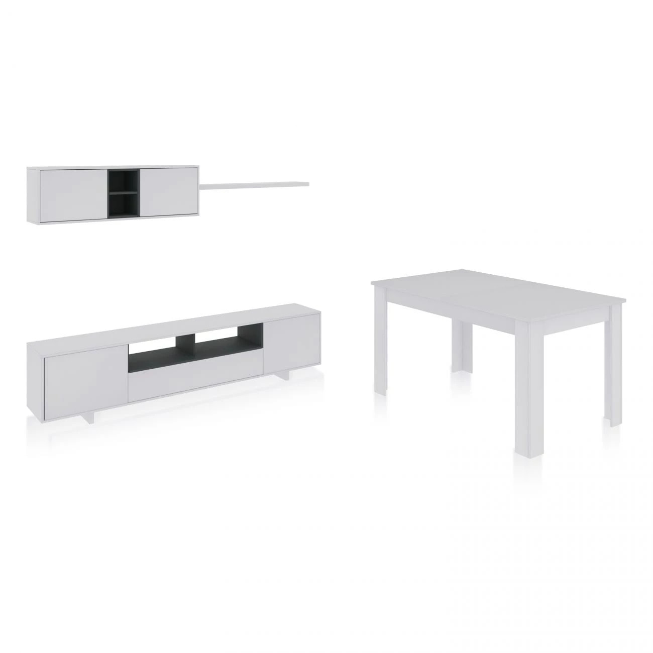 Pack salón con mesa de comedor Kenzo Plus VB Blanco Brillo - Gris Antracita