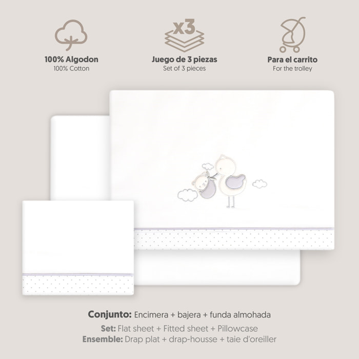 Triptico Coche Cigueña Oso Bco/Gris