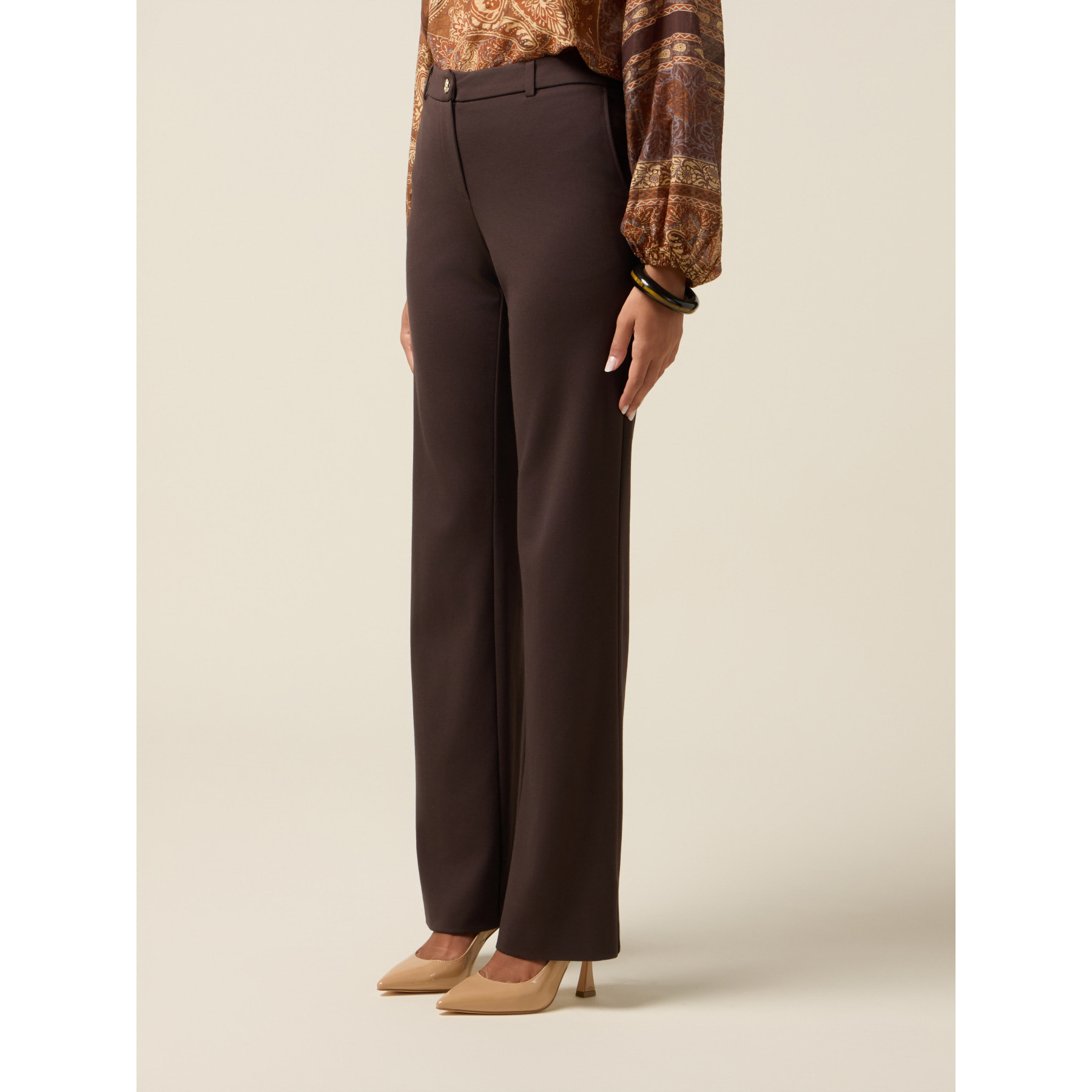 Oltre - Pantaloni flare in punto milano - Marrone