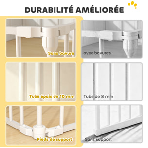 Barrière de sécurité pliable modulable max. L.488cm parc enclos 8 panneaux - porte double verrouillage - acier blanc