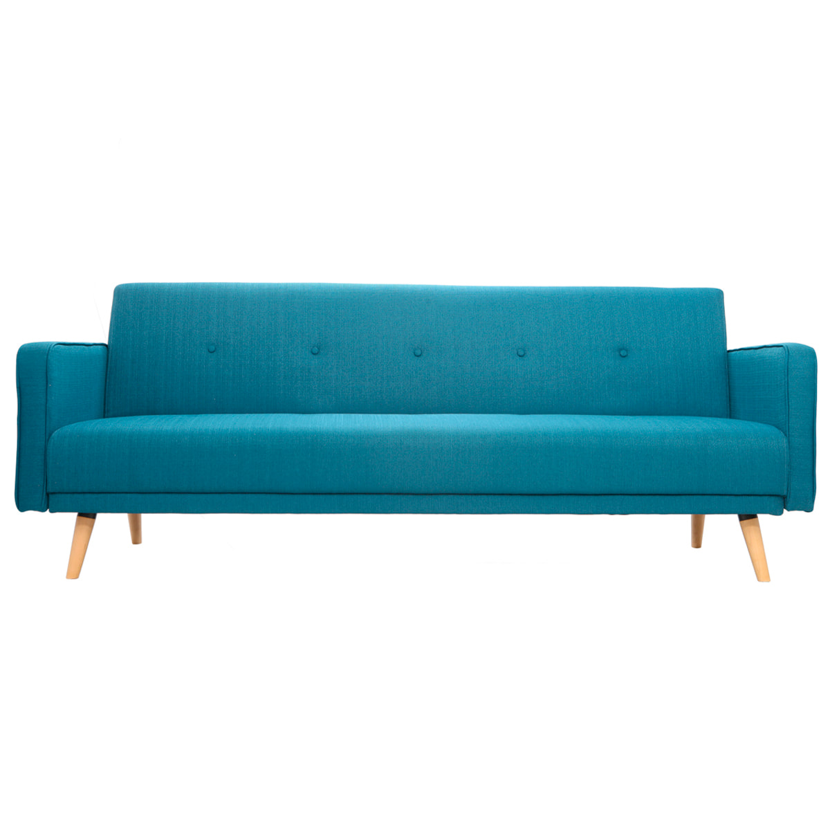 Canapé convertible scandinave 3 places en tissu bleu et bois clair ULLA