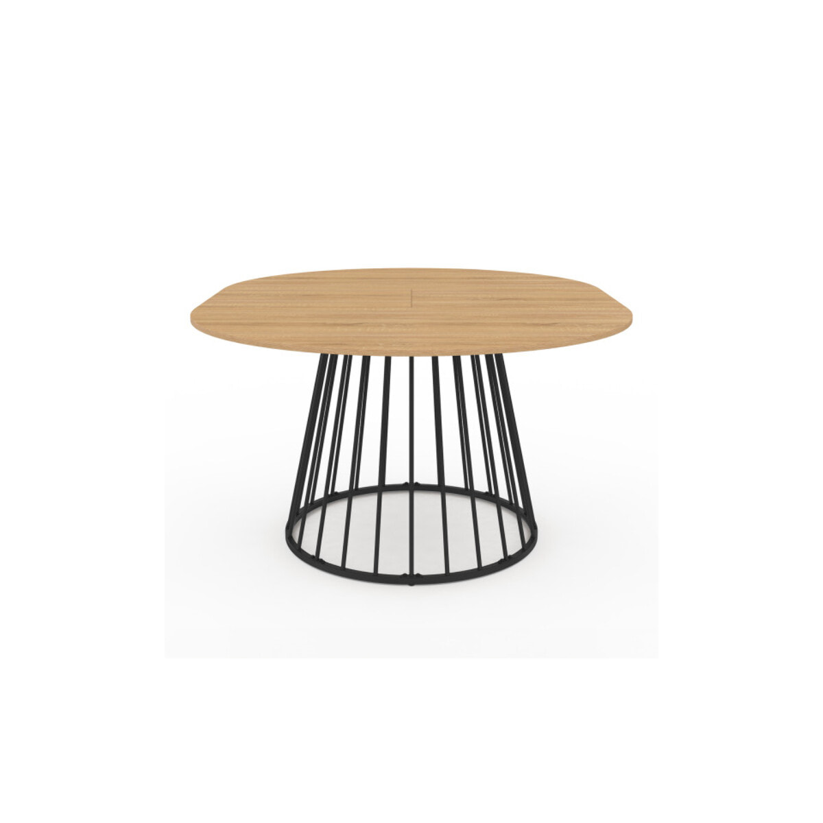 Table repas Adelle plateau rond extensible et pied filaire noir - Bois / Noir