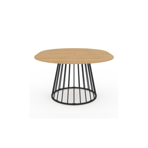 Table repas Adelle plateau rond extensible et pied filaire noir - Bois / Noir