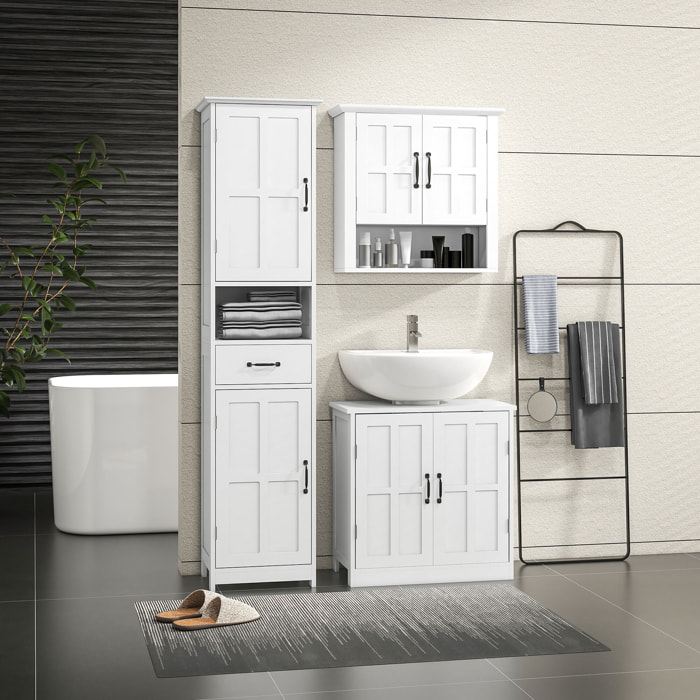 Conjunto de Baño Incluye 1 Columna de Baño 1 Mueble para Debajo del Lavabo y 1 Armario de Pared con Estante Ajustable Estilo Moderno Blanco