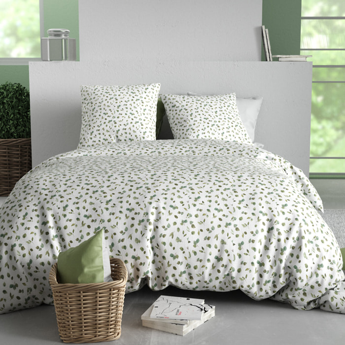 Parure housse de couette imprimé 100% coton - mérise - vert