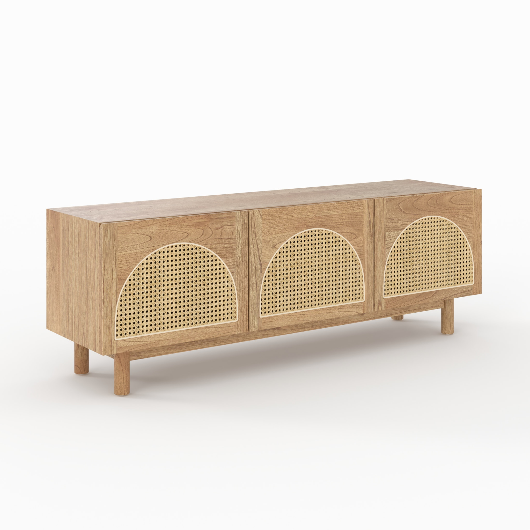 Meuble TV en bois massif de mindi et rotin 160 cm - Delya