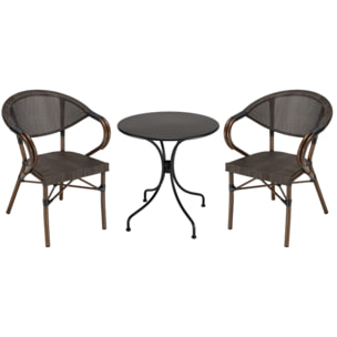 VIANNEY - Ensemble de jardin en acier - table diam 70 2 chaises marron