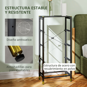 Cómoda para Dormitorio Cajonera de Tela con 4 Cajones Plegables con Frentes de PU y Marco de Acero Cajonera para Dormitorio Salón Negro
