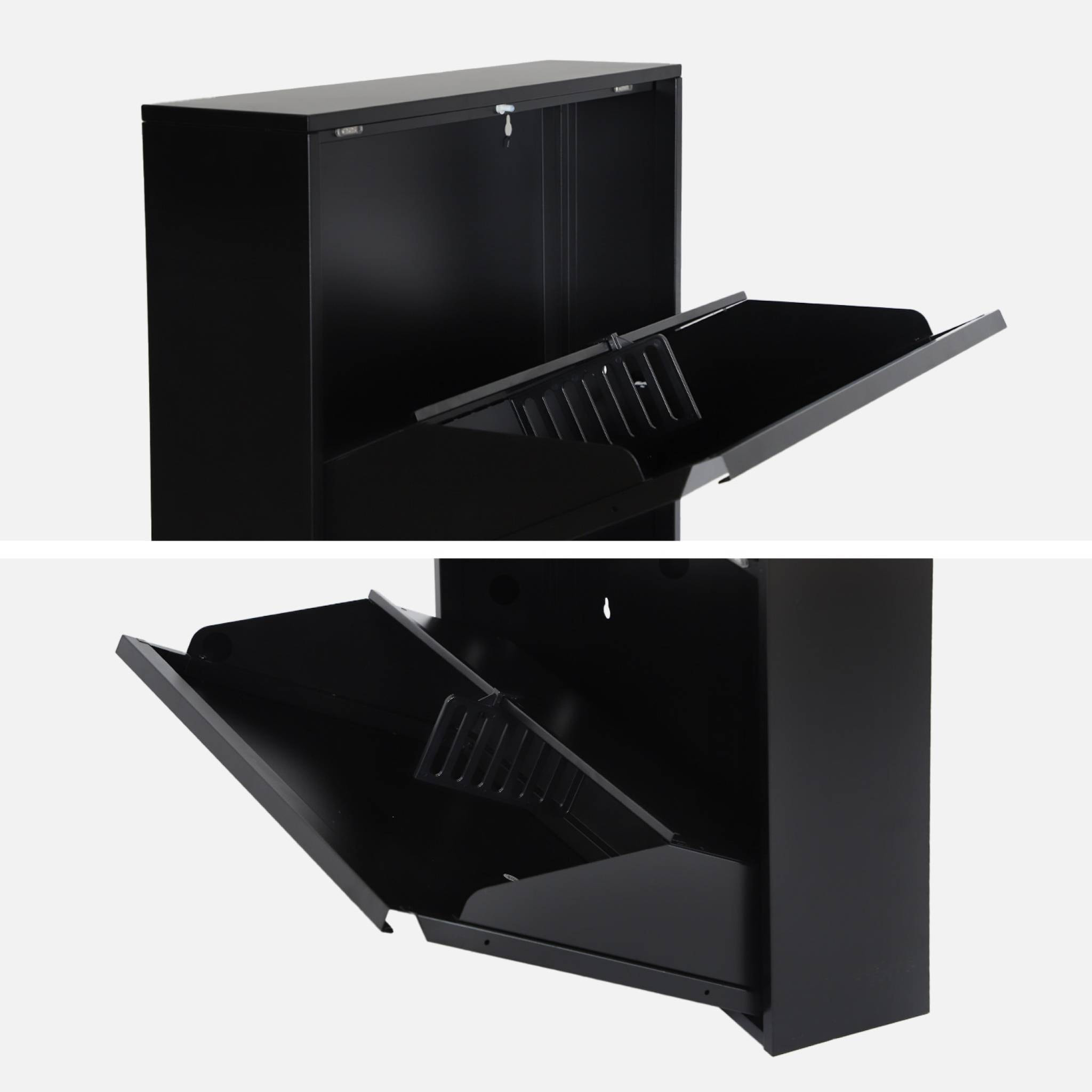 Meuble à chaussures industriel métal noir 3 tiroirs. 15 paires. L 65.5 x P 15.2 x H 123cm - Kentucky