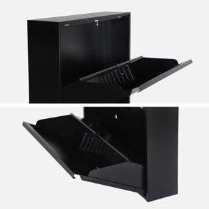 Meuble à chaussures industriel métal noir 3 tiroirs. 15 paires. L 65.5 x P 15.2 x H 123cm - Kentucky