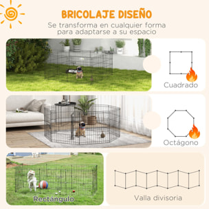 Parque de Juegos para Perros 8 Paneles 61x61 cm Plegables Jaula Metálica para Mascotas con Puerta y Doble Cerradura para Jardín Patio Exterior Negro