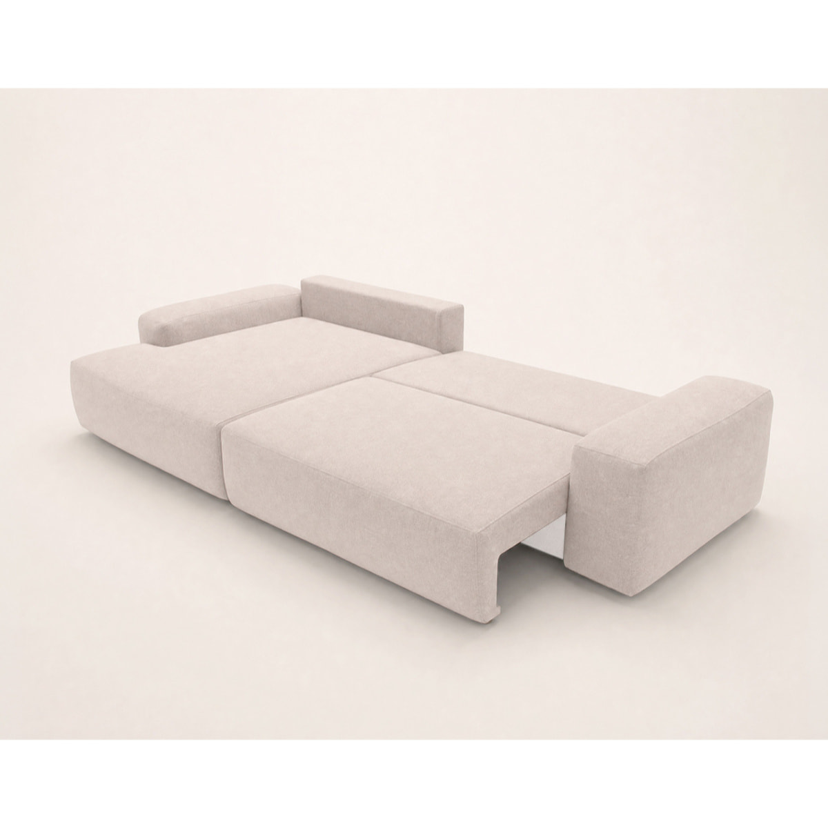 Tama - Canapé d'angle gauche 4 places convertible avec coffre en tissu - Beige