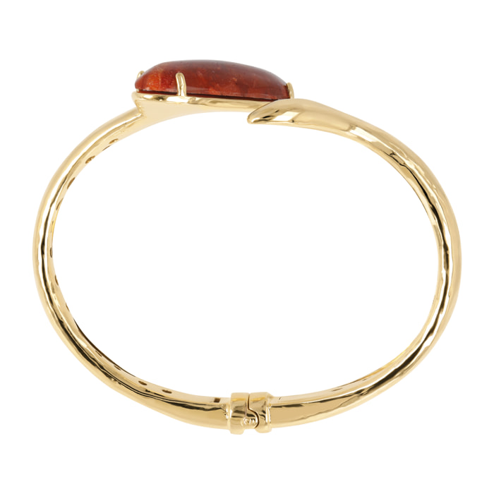 Bracciale Rigido Design Asimmetrico con Pietra Naturale Ovale Corallo Bambù Rosso