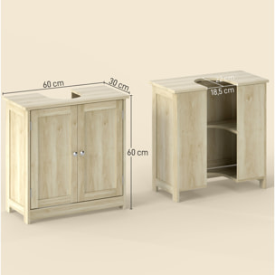 Meuble vasque - meuble sous-vasque - 2 portes rainurées avec étagère réglable - poignées métal chromé - dim. 60L x 30l x 60H cm - naturel