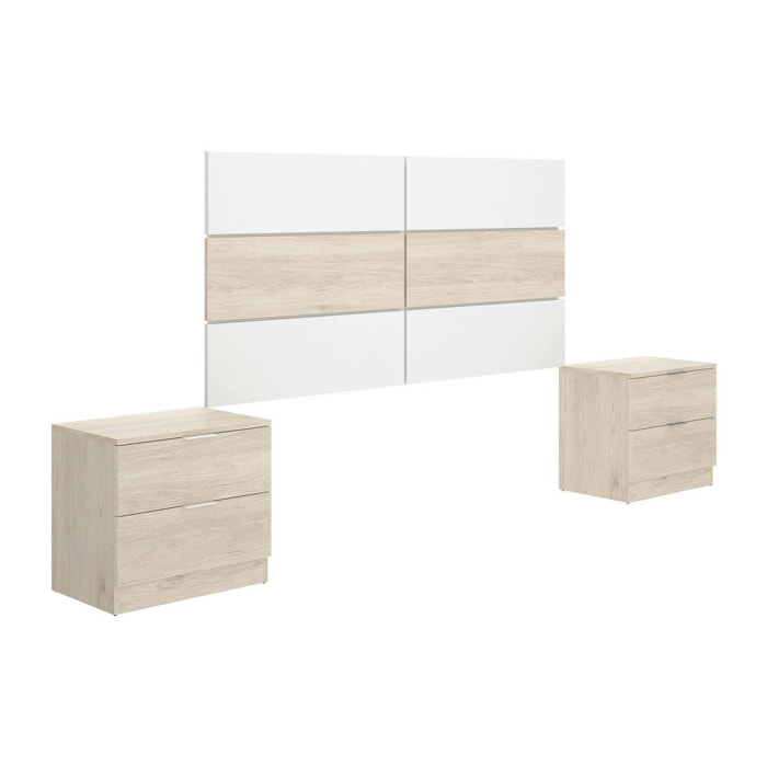 Testiera lettoLucie, Spalliera, Testata per camera da letto, Poggiatesta, 259x34 h122 cm, Bianco e Rovere