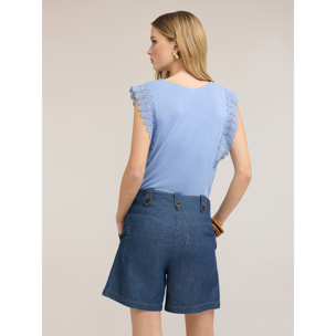 Motivi - Camiseta de mezcla de lino con insertos de encaje - Light - blue
