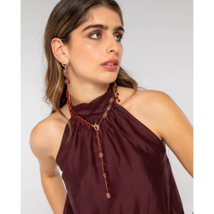 Collar largo con abalorios y piedras de mujer